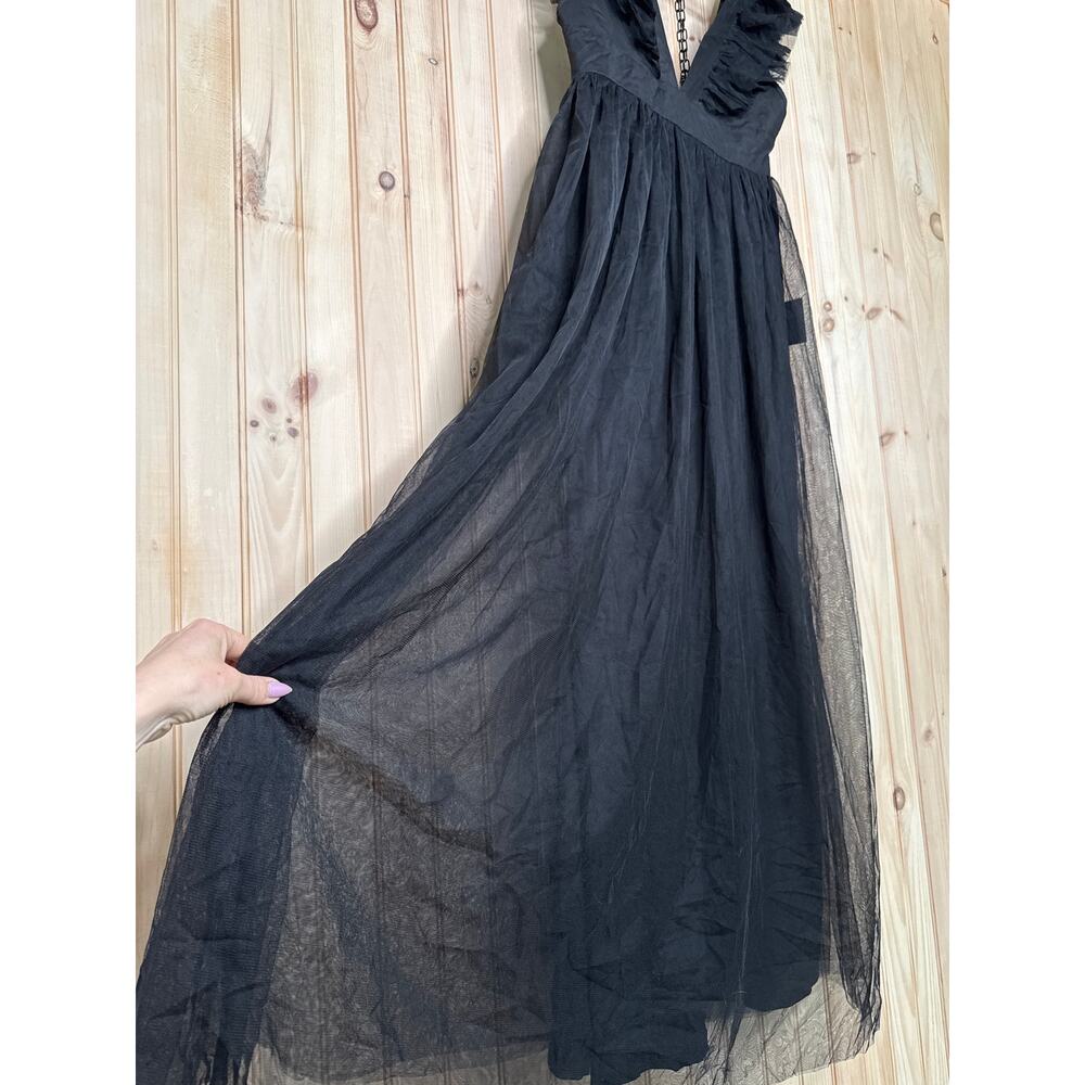 NWT Lulus Simply Delighted Black Mesh Ruffle Backless Maxi Dress Whimsigoth Sz M - Picture 5 of 8